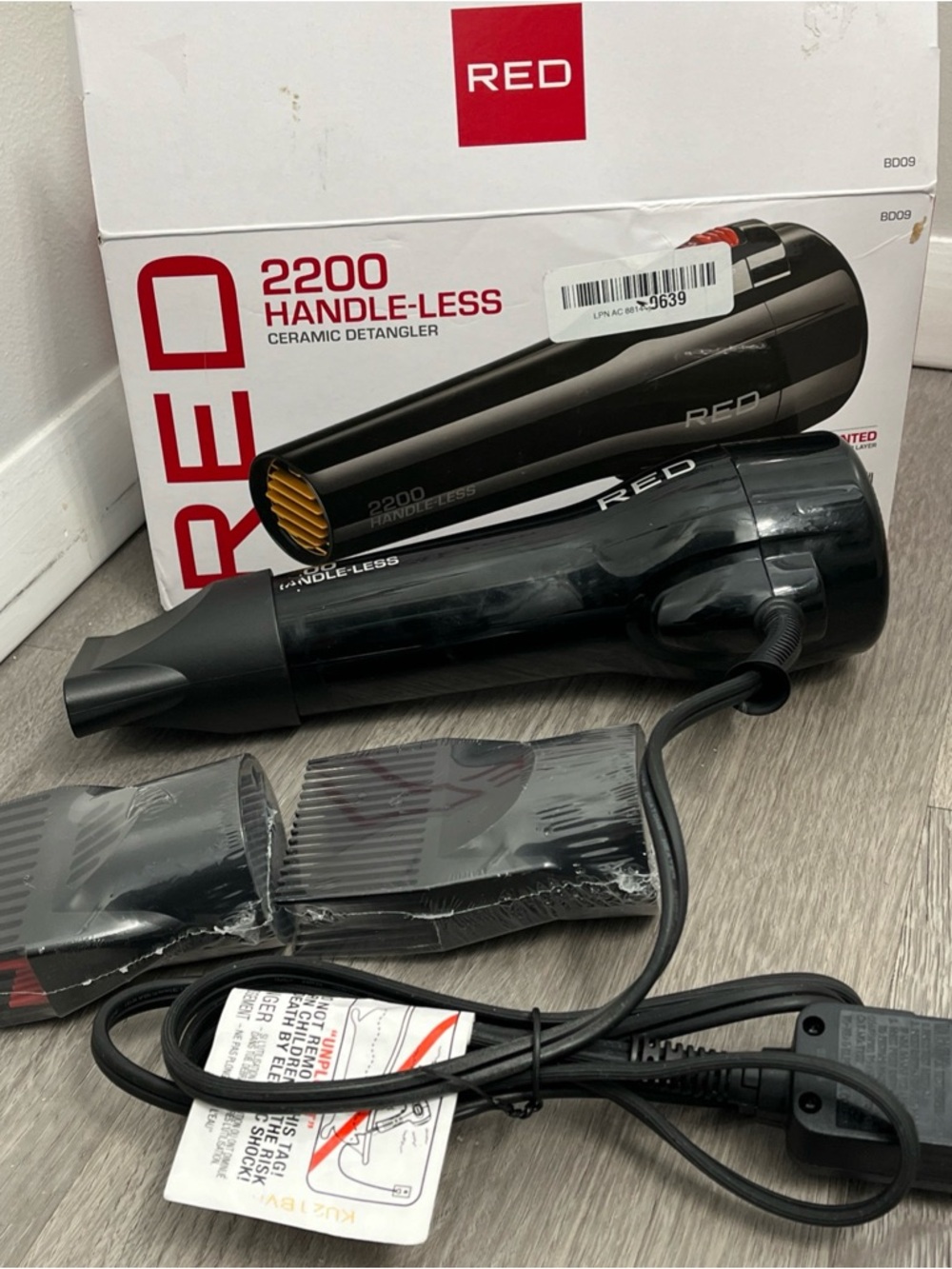 Red by Kiss 2200 handle - less ceramic detangler hairdryer